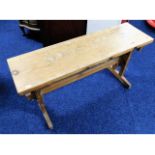 A small pine porch bench, 36in wide x 10.5in deep