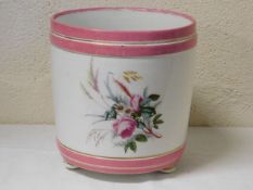 A French hand painted porcelain cache pot 8.5in ta