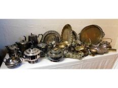 A large quantity of mostly silver plated ware, som