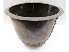 A riveted copper log bucket, 16.25in diameter x 15.5in high, small drainage holes to base