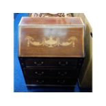 A c.1900 mahogany bureau with inlaid decor, 22in w