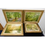 Four gilt framed original decorative landscape oil