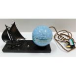 An art deco style lamp with sailboat decor 10in wi