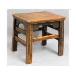 A 19thC. oak stool with straight moulded legs, 15.25in high