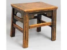 A 19thC. oak stool with straight moulded legs, 15.25in high