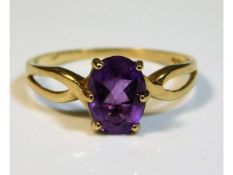 A 9ct gold ring set with amethyst, size L/M, 1.4g