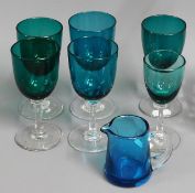 Two pairs of 19thC. coloured glasses, two other glasses & a 1920's glass jug