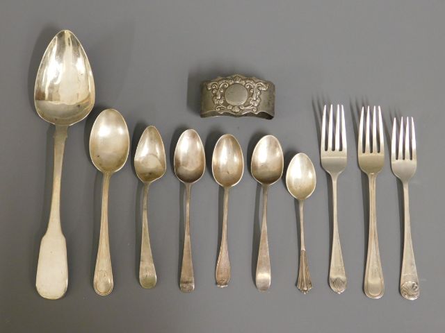 A quantity of mixed silver flatware & a napkin rin