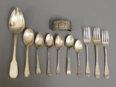 A quantity of mixed silver flatware & a napkin rin