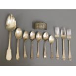 A quantity of mixed silver flatware & a napkin rin