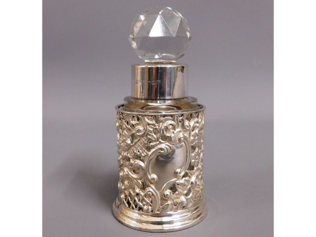 An 1892 Birmingham silver collared scent bottle ma