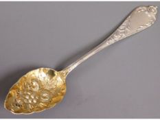 A continental silver berry spoon with gilt bowl, 8