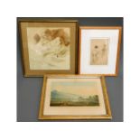Two antique figurative sketches twinned with a 19t