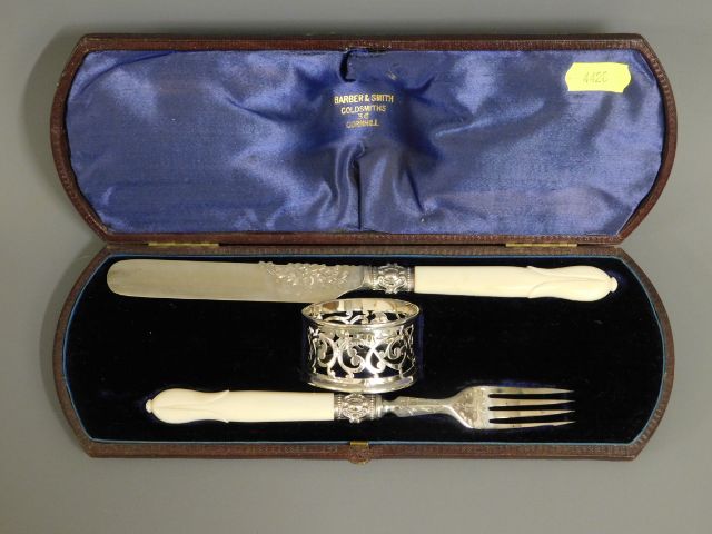 A cased silver christening set marriage: 1865 Shef