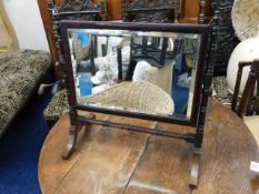 An antique dressing table mirror & stand, 19.5in h