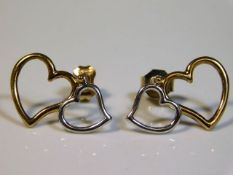 A pair of 9ct two colour gold earrings with articu