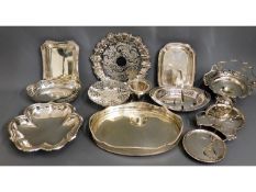 A large silver plated gallery tray & other silver