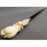 A good 19thC. hardwood walking cane with well carv