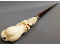 A good 19thC. hardwood walking cane with well carv