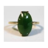 A 9ct gold ring set with jade, size N, 2.2g