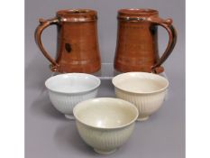 Five David Leach studio pottery pieces, four signed