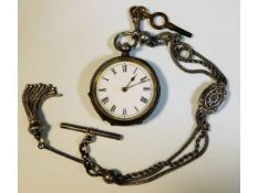 A Swiss silver pocket watch 38.5mm wide with silve