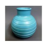 A 1930/40's art deco Keith Murray designed Wedgwood duck egg blue bomb vase, 6.5in high