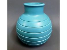 A 1930/40's art deco Keith Murray designed Wedgwood duck egg blue bomb vase, 6.5in high