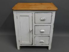 A 1930's painted pine kitchen utility cupboard & t