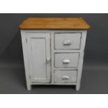 A 1930's painted pine kitchen utility cupboard & t