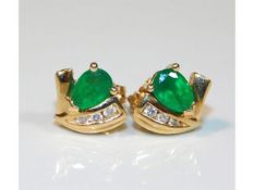 A pair of 14ct gold emerald & diamond earrings, 2.