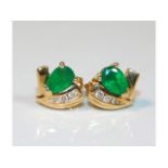 A pair of 14ct gold emerald & diamond earrings, 2.