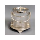 A good, late Victorian John Gilbert & Sons silver plated etched glass biscuit barrel, 7.25in tall