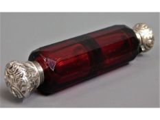 A 19thC. silver mounted double ended ruby glass sc