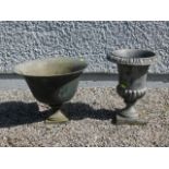 Two Victorian style metal garden pots, 12in high &