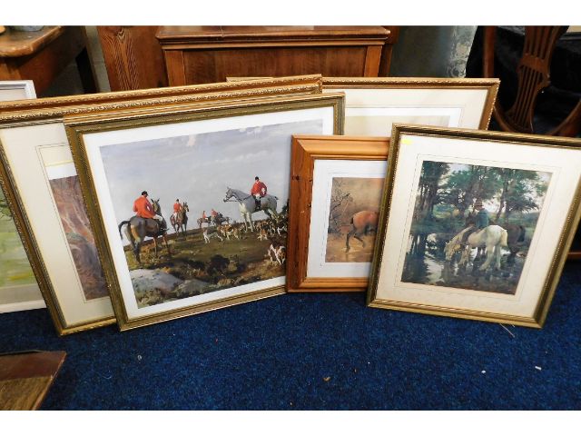 Three framed limited edition Archibald Thorburn bird prints, a Munnings print & similar decorative p