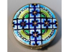 An enamelled French metal compact with mirror & gi