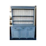 A 20thC. Farrow & Ball style painted pine dresser, indistinctly signed "Geoffrey ???" to rear, 78in