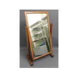 A late Victorian pitch pine cheval mirror 59.25in
