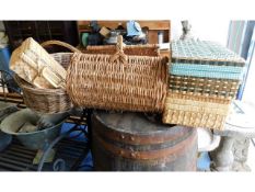 A wicker log carrier & other rattan/cane type item