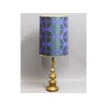 A retro lamp with 1970's style shade & heavy brass base, 44.5in tall