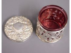 A decorative 1902 Birmingham silver jar & cover wi
