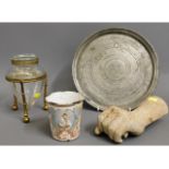 A mixed lot: a 19thC. pewter tray, a c.1900 gilt m