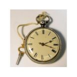 A gents 18thC. Irish silver cased verge fusee pocket watch by John Leroux, case 45mm diameter, 86g,