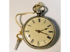 A gents 18thC. Irish silver cased verge fusee pocket watch by John Leroux, case 45mm diameter, 86g,