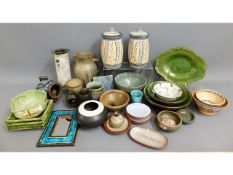 A quantity of 36 mostly studio pottery items, tall