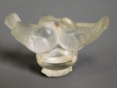 A vintage Lalique crystal scent cendrier centre, chips to base edge & a bird tail, 3in wide, signed