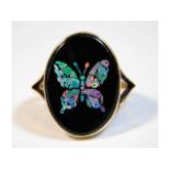 A 9ct gold ring with butterfly design of slices of