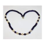 An amethyst, cultured pearl & gold bead necklace,