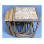 A G-Plan retro teak nest of tables with tile inlay